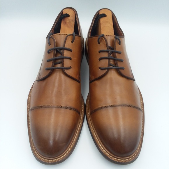 Vince Camuto Loxley Cap Toe Oxfords Mens 9M Cognac Leather Derby Dress Shoes EUC main image 9